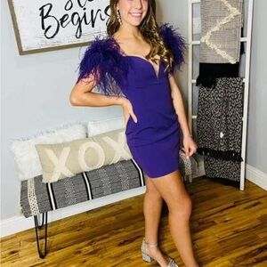 Chic Purple Feathered Mini Dress